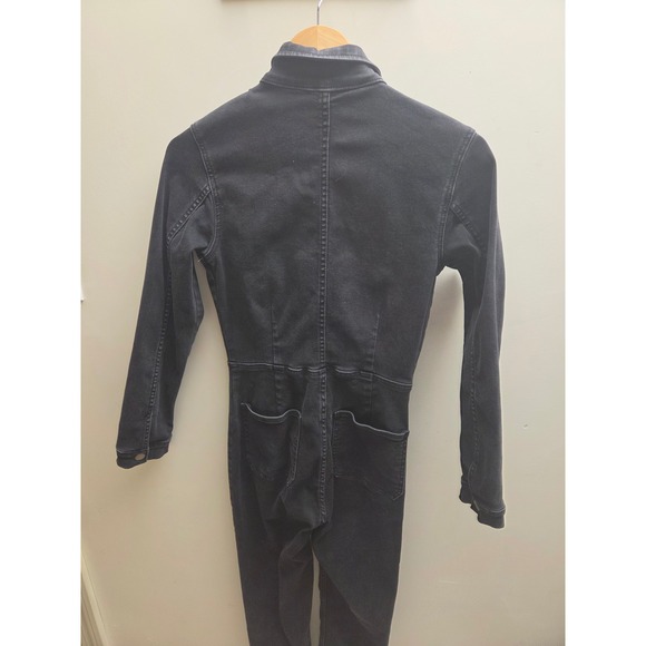 Free People Marci Denim Jumpsuit Washed Black Long Sleeve Utility Romper Small - Picture 3 of 3